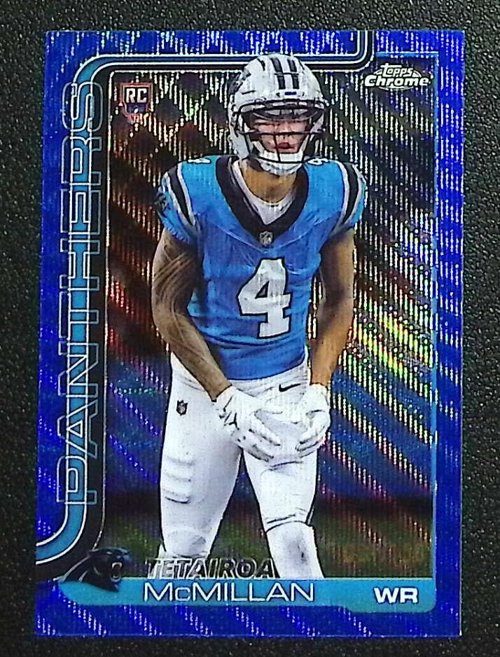 Tetairoa McMillan Rookie Card Blue Wave Refractor /150 2025 Topps Chrome #326 Panthers (1 of 2)