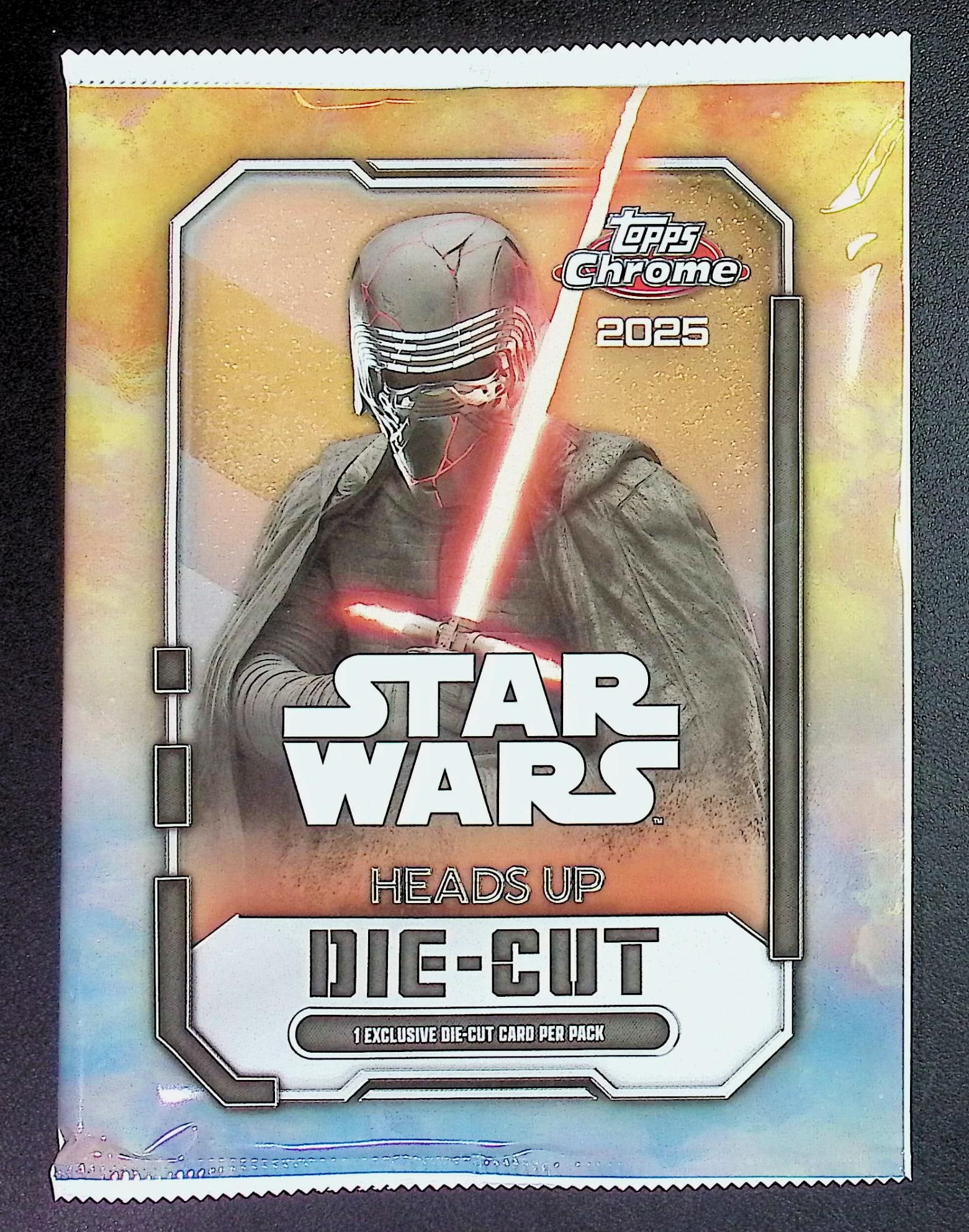 2025 Star Wars Topps Chrome Super Box Heads Up Die Cut Exclusive 1 Card Pack: Disney Topps Trading Cards of Movies & Television Shows, Refractors, Ray Waves, Numbered Rare Cards. Darth Vader, Luke Skywalker, Princess Leia, Mandalorian, Yoda, Grogu, Han Solo, Rebellion, Imperial