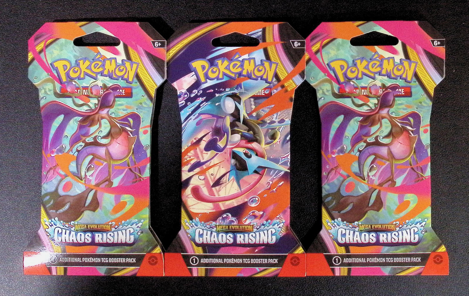 3 COUNT: 2026 Pokemon Chaos Rising Sleeved Booster Packs: Pokemon Trading Card Game Cards, Charizard, Pikachu, Mewto, EX, Referse Holo, Holo Rare Cards, Secret Rare Cards, Full Art Cards, Evee, 3 Stars Ultra Rare Cards, Double Rare, Illustration Rare, Specia