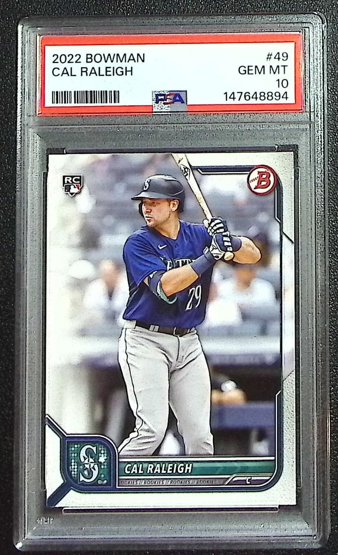 Cal Raleigh Rookie Card 2022 Bowman #49 PSA 10 Seattle Mariners (1 of 2)
