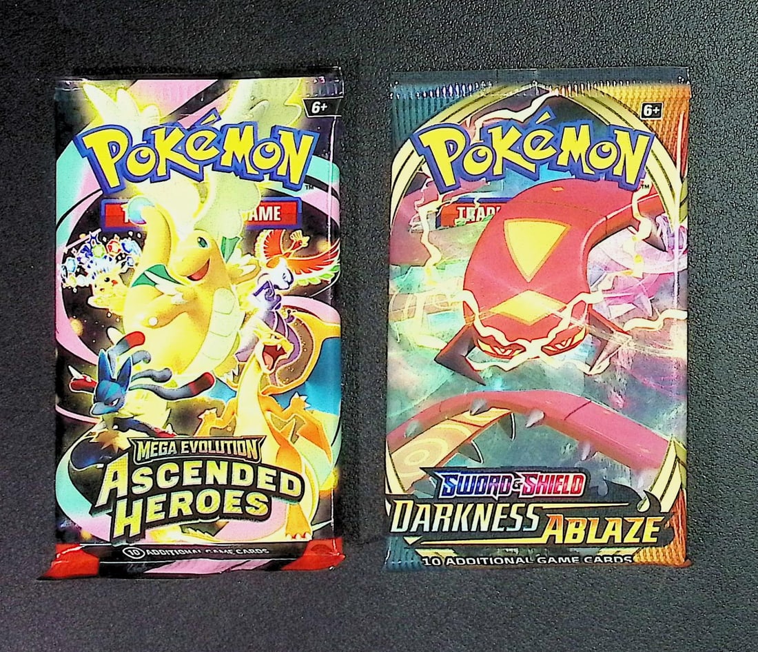 2 COUNT: 1 - Pokemon Ascended Heroes & 1 - Darkness Ablaze Booster Packs: Pokemon Trading Card Game Cards, Charizard, Pikachu, Mewto, EX, Referse Holo, Holo Rare Cards, Secret Rare Cards, Full Art Cards, Evee, 3 Stars Ultra Rare Cards, Double Rare, Illustration Rare, Specia
