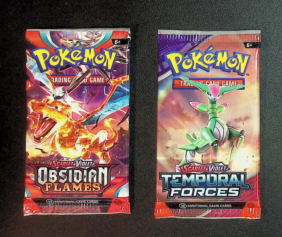 2 COUNT: 1 - Obsidian Flames & 1 - Temporal Forces Booster Packs: Pokemon Trading Card Game Cards, Charizard, Pikachu, Mewto, EX, Referse Holo, Holo Rare Cards, Secret Rare Cards, Full Art Cards, Evee, 3 Stars Ultra Rare Cards, Double Rare, Illustration Rare, Specia