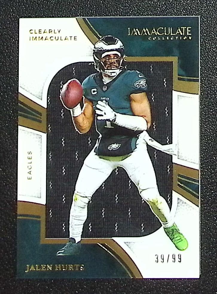 Jalen Hurts Clearly Immaculate /99 2025 Panini Immaculate #CIJ-JS Philadelphia Eagles: Panini Select, Prizm, Mosaic, Contenders, Zenith, Phoenix, Illusions, Absolute, Rookie NFL Sports Trading Cards, SP, SSP, Cards, Football Cards for Sale Near Me, Superbowl & Hall of Fame Player Cards,