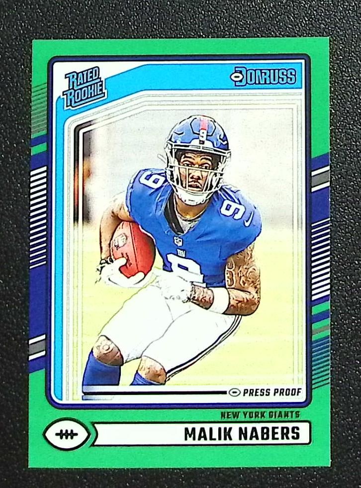 Malik Nabers Rookie Card Green Press Proof 2024 Donruss #383 New York Giants: Panini Select, Prizm, Mosaic, Contenders, Zenith, Phoenix, Illusions, Absolute, Rookie NFL Sports Trading Cards, SP, SSP, Cards, Football Cards for Sale Near Me, Superbowl & Hall of Fame Player Cards,