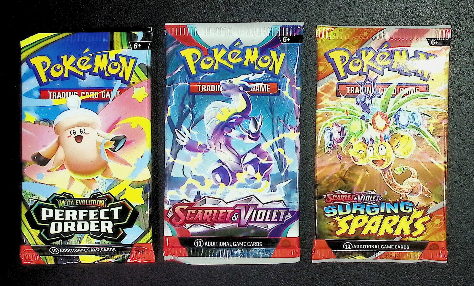 3 COUNT: 1 - Pokemon Perfect Order, 1 - Scarlet & Violet, & 1 - Surging Sparks Booster Packs (1 of 1)