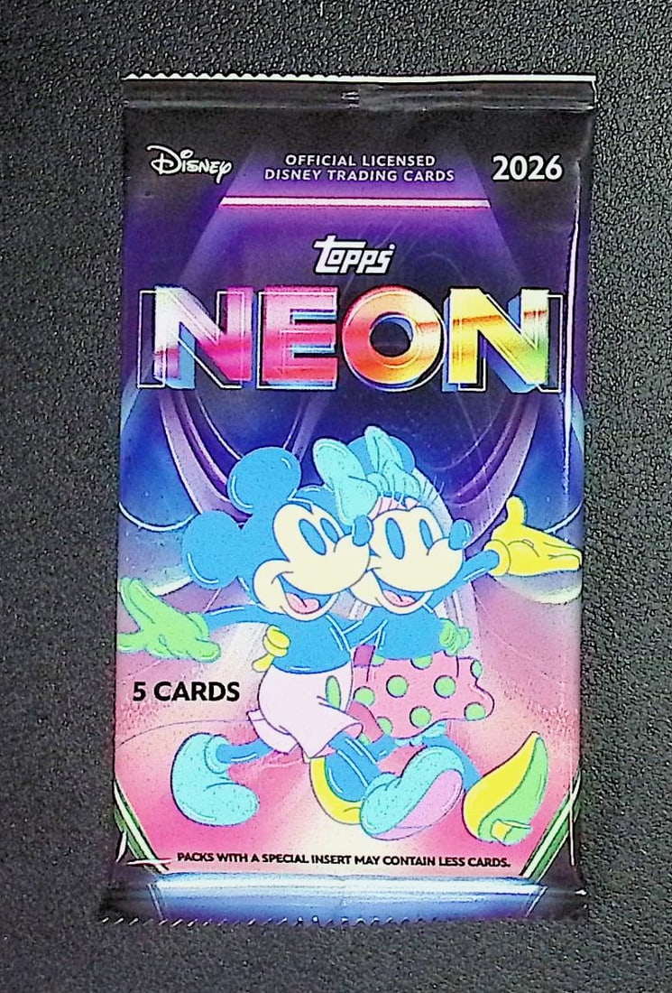 2026 Topps Disney Neon BLASTER BOX PACK: Disney Topps Trading Cards of Movies & Television Shows, Refractors, Ray Waves, Numbered Rare Cards. Darth Vader, Luke Skywalker, Princess Leia, Mandalorian, Yoda, Grogu, Han Solo, Rebellion, Imperial