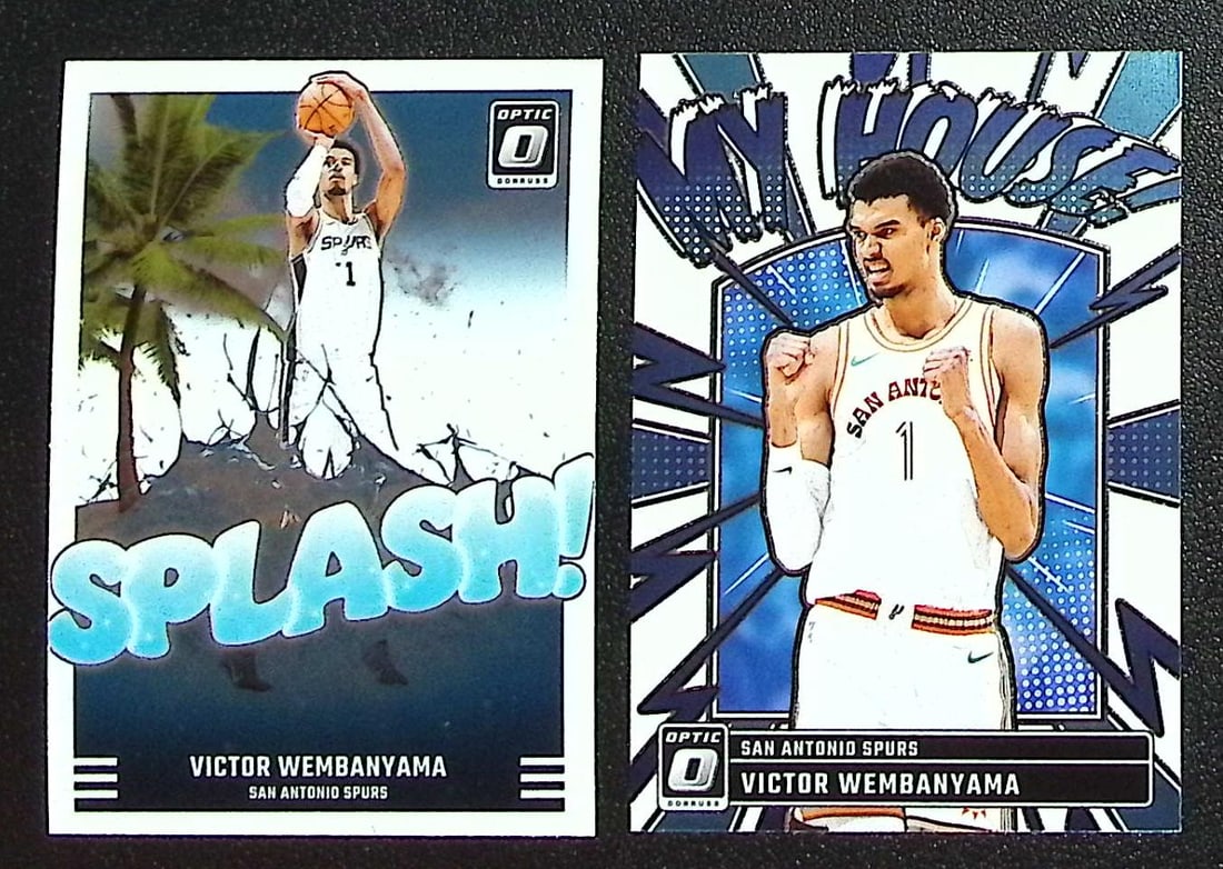 Lot of 2 Victor Wembanyama 2024-25 Donruss Optic Inserts. Splash #4 & My House #19: Panini Select, Prizm, Mosaic, Contenders, Revolution, Phoenix, NBA Hoops, Rookie NFL Sports Trading Cards, Silver, SP, SSP, Wave Prizms, Numbered Cards, Basketball sports Cards for Sale Near Me, NBA C