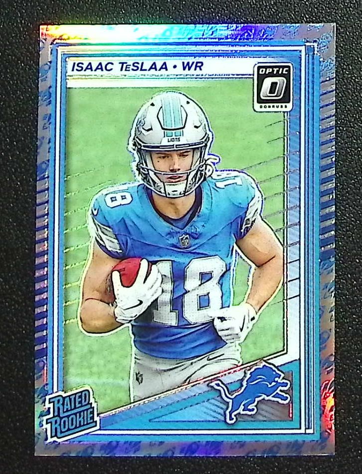 Isaac TeSlaa Rookie Card Rocket Emoji Prizm SSP 2025 Donruss Optic #219 Detroit Lions (1 of 2)