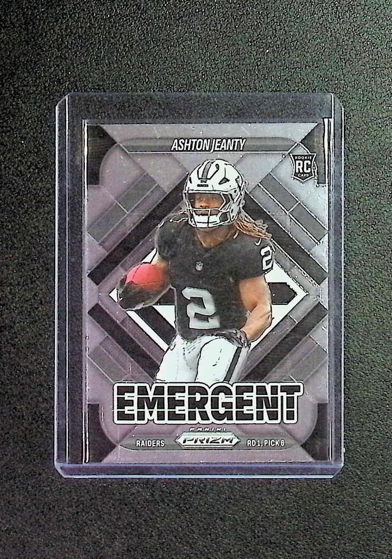 Ashton Jeanty Rookie Card Emergent 2025 Panini Prizm #10 Las Vegas Raiders: Panini Select, Prizm, Mosaic, Contenders, Zenith, Phoenix, Illusions, Absolute, Rookie NFL Sports Trading Cards, SP, SSP, Cards, Football Cards for Sale Near Me, Superbowl & Hall of Fame Player Cards,
