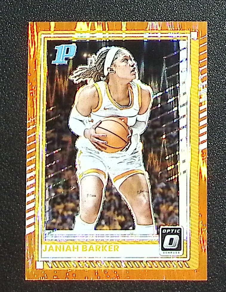 Janiah Barker Orange Shock /199 2025-26 Donruss Optic #102 Tennessee Volunteers: Panini Select, Prizm, Mosaic, Contenders, Revolution, Phoenix, NBA Hoops, Rookie NFL Sports Trading Cards, Silver, SP, SSP, Wave Prizms, Numbered Cards, Basketball sports Cards for Sale Near Me, NBA C