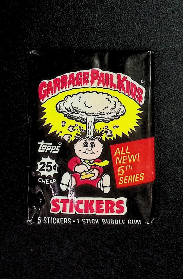 1986 Topps Vintage Garbage Pail Kids Retail Box Wax Pack - 5th Series: Sealed Packs this old have no card quality guarantees - Topps Trading Cards Sold on Line, Auction Lots for sale on line, Trading Card Stickers
