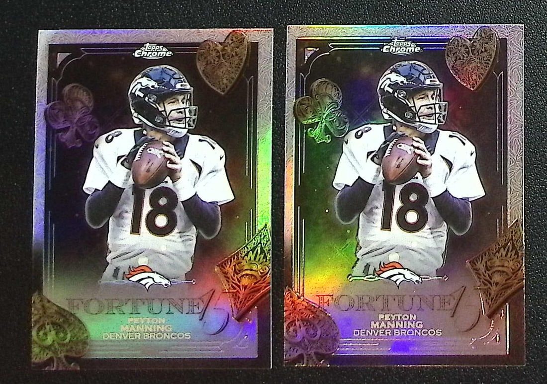 Lot of 2 Peyton Manning Fortune 15 Refractors 2025 Topps Chrome #F15-33 Broncos: Topps Football NFL Trading Sports Cards, Sports Cards for Sale Near Me, Super Bowl & Hall of Fame Player Cards, Resurgence, Composite, SP, SSP, Valuable Auction Memorabilia Lots For Sale On Line