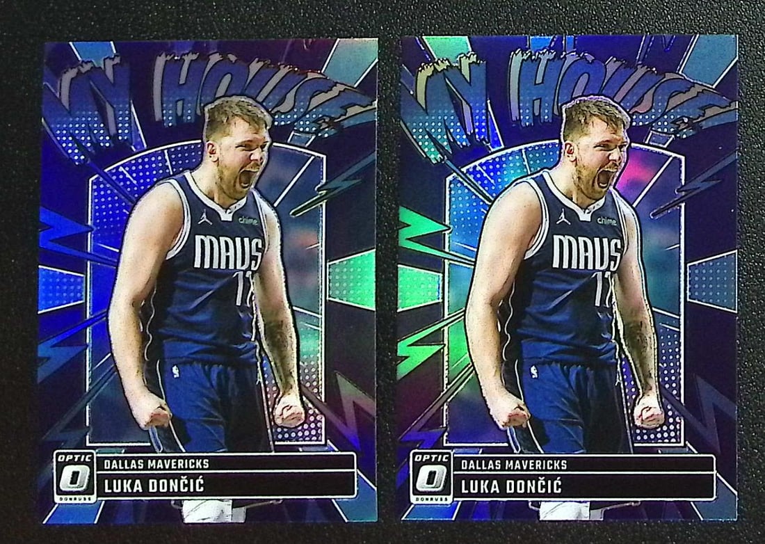Lot of 2 Luka Doncic My House Purple Prizms 2024-25 Donruss Optic #14 Mavericks, Lakers (1 of 2)