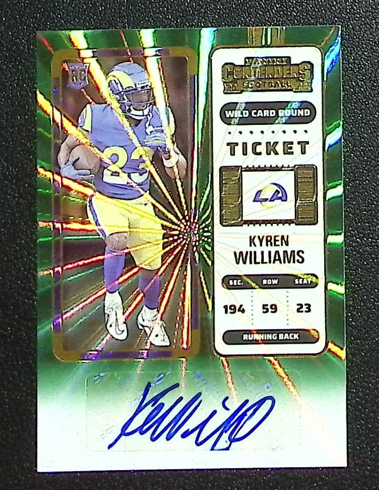 Kyren Williams Rookie Auto Green Laser Auto 2022 Contenders #229 Los Angeles Rams (1 of 2)