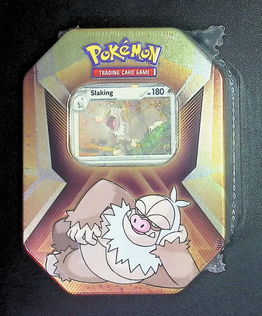 Pokemon Triple Whammy Tin - 3 Booster Packs & 3 Foil Cards of Slakoth, Vigoroth, & Slaking: Pokemon Trading Card Game Cards, Charizard, Pikachu, Mewto, EX, Referse Holo, Holo Rare Cards, Secret Rare Cards, Full Art Cards, Evee, 3 Stars Ultra Rare Cards, Double Rare, Illustration Rare, Specia