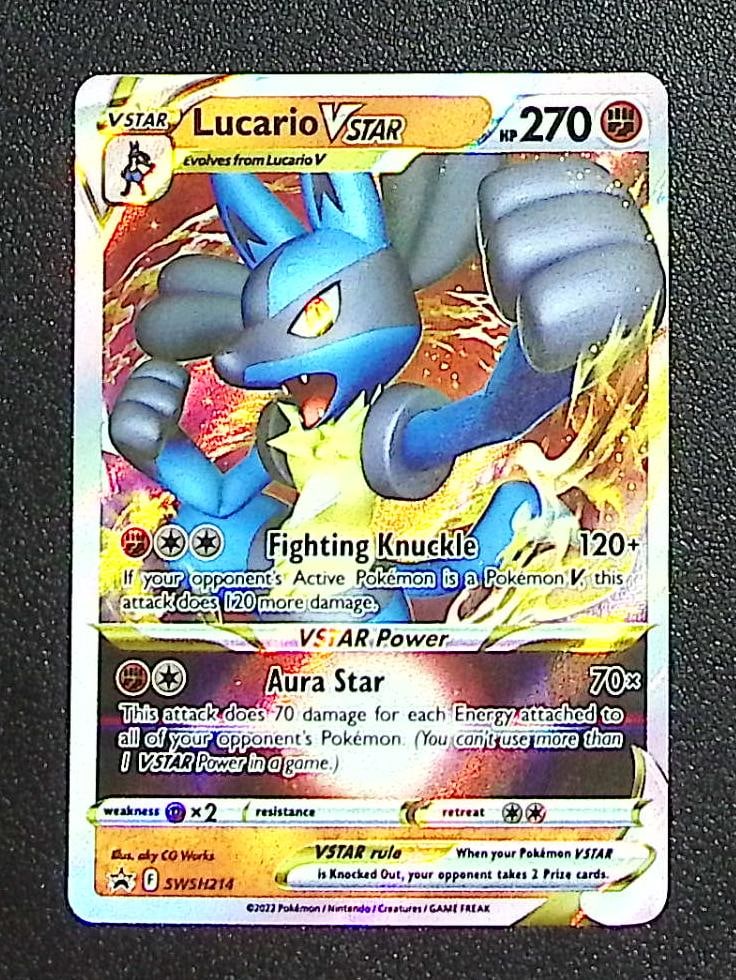 Pokemon Sword & Shield Promo Lucario VStar #SWSH214: Pokemon Trading Card Game Cards, Charizard, Pikachu, Mewtwo, Reverse Holo, Holo Rare, Secret Rare Cards, Full Art Cards, Eevee, Ultra Rare Card, Illustration Rare, Special Illustration Rare SIR