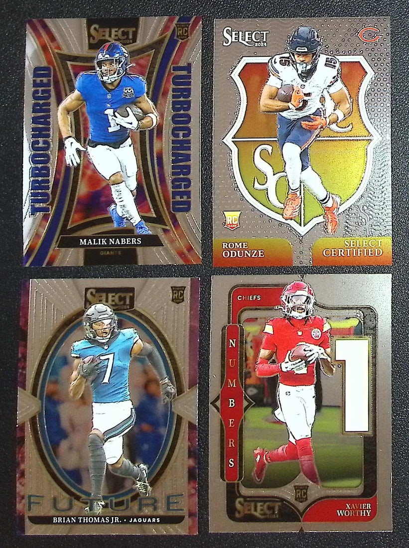 Lot of 4 2024 Select NFL Rookie Card Inserts. Nabers, Odunze, Thomas Jr., Worthy (1 of 2)