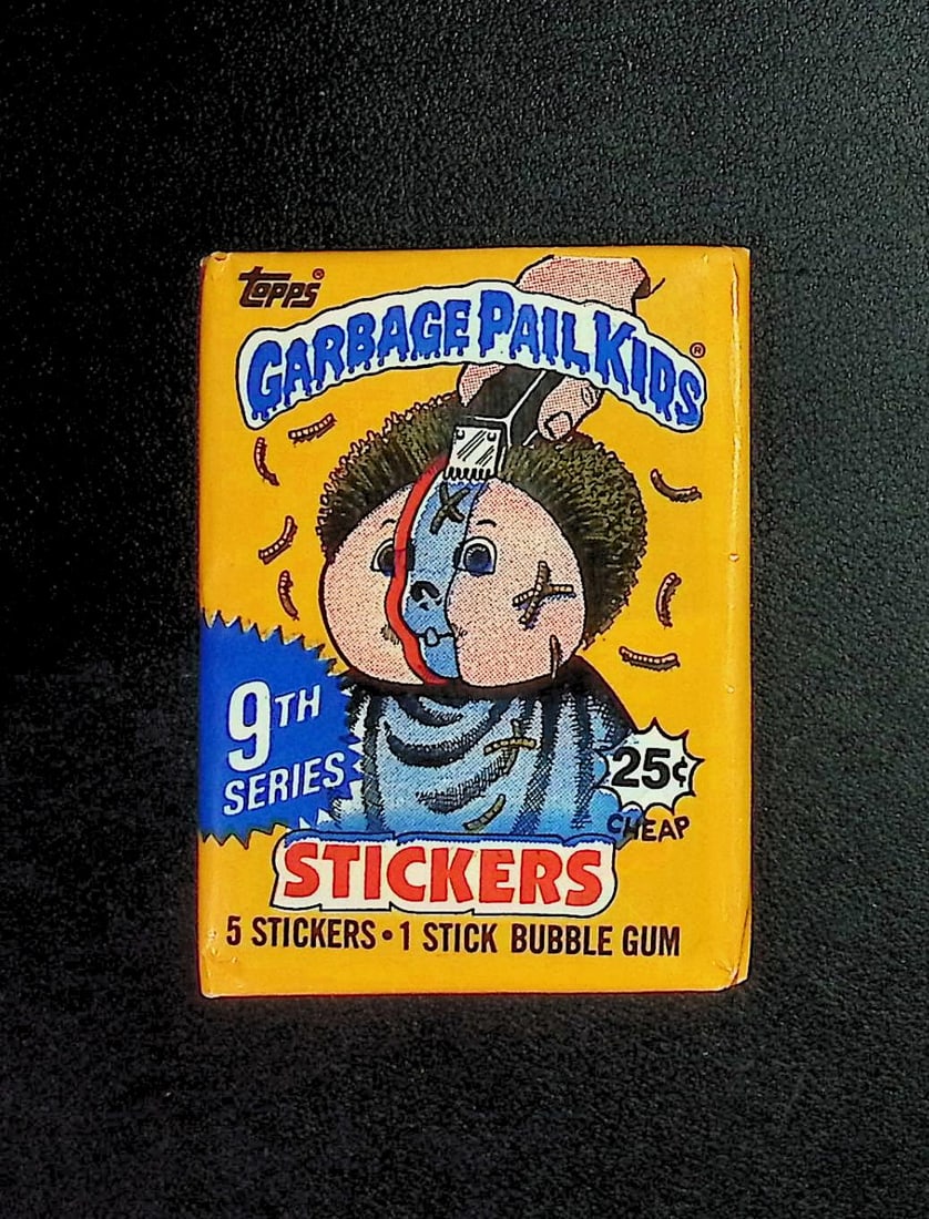 1987 Topps Vintage Garbage Pail Kids Retail Box Wax Pack - 9th Series: Sealed Packs this old have no card quality guarantees - Topps Trading Cards Sold on Line, Auction Lots for sale on line, Trading Card Stickers