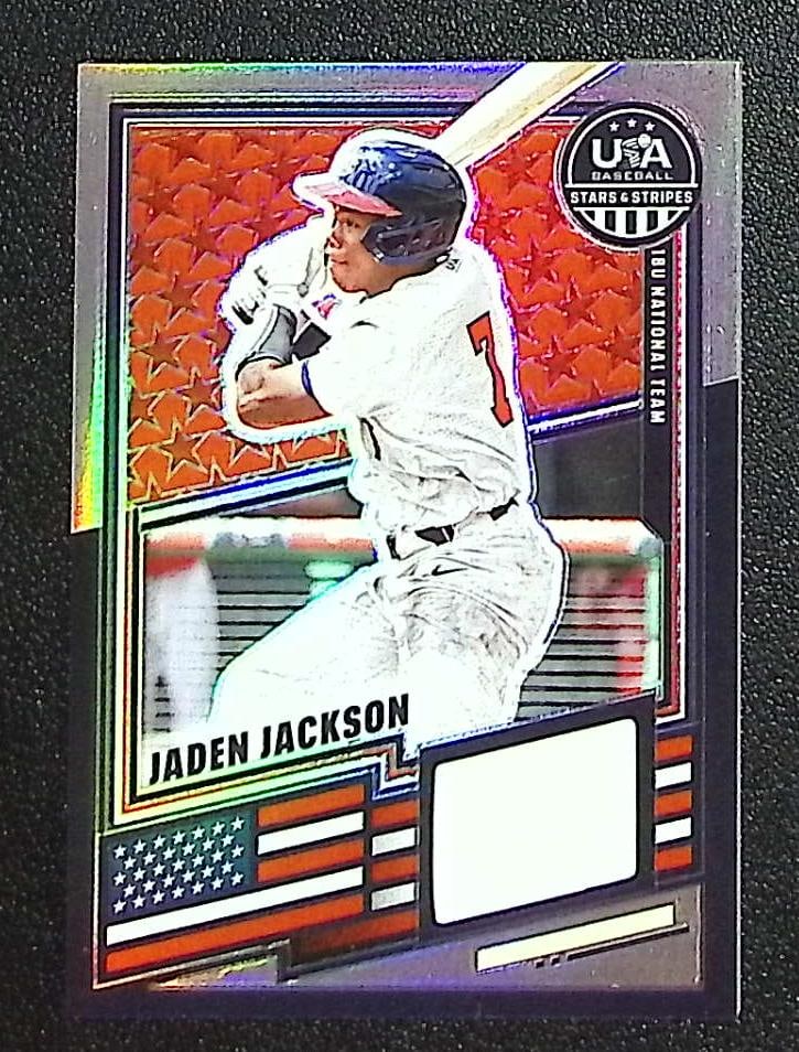 Jaden Jackson Silver Prizm Patch 2026 Panini Stars & Stripes #USA-JJ: Panini, Donruss, & Donruss Optic Baseball MLB Trading & Sports Cards, Sports Cards for Sale Near Me, Prizm, Mosaic, Select, SP, SSP, Auction Memorabilia Lots for Sale On Line, World Series & Hall of F