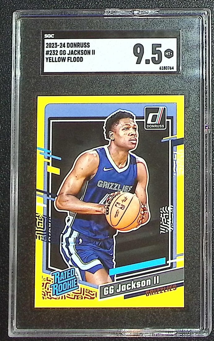 GG Jackson Rookie Card Yellow Flood 2023-24 Donruss #232 SGC 9.5 Memphis Grizzlies: Panini Select, Prizm, Mosaic, Contenders, Revolution, Phoenix, NBA Hoops, Rookie NFL Sports Trading Cards, Silver, SP, SSP, Wave Prizms, Numbered Cards, Basketball sports Cards for Sale Near Me, NBA C