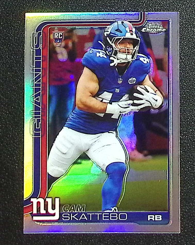 Cam Skattebo Rookie Card Refractor 2025 Topps Chrome #331 New York Giants: Topps Football NFL Trading Sports Cards, Sports Cards for Sale Near Me, Super Bowl & Hall of Fame Player Cards, Resurgence, Composite, SP, SSP, Valuable Auction Memorabilia Lots For Sale On Line