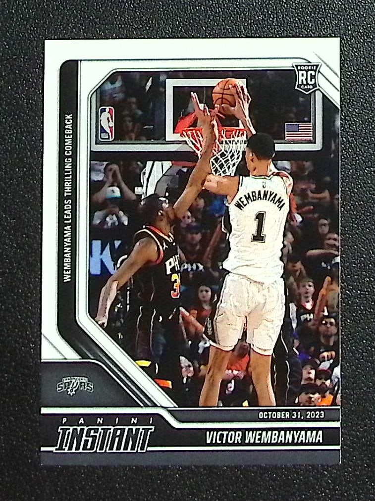 Victor Wembanyama Rookie Card /10018 2023-24 Panini Instant #26 San Antonio Spurs: Panini Select, Prizm, Mosaic, Contenders, Revolution, Phoenix, NBA Hoops, Rookie NFL Sports Trading Cards, Silver, SP, SSP, Wave Prizms, Numbered Cards, Basketball sports Cards for Sale Near Me, NBA C