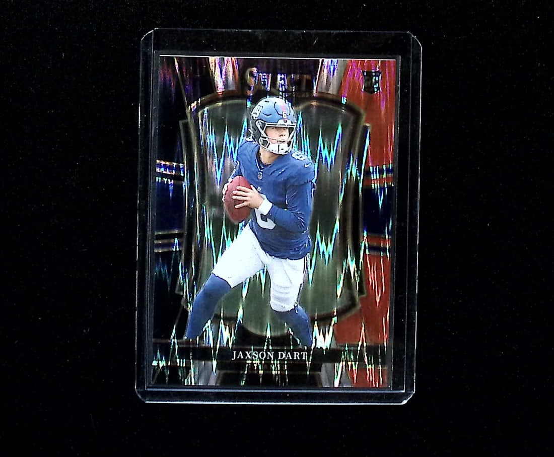 Jaxson Dart Rookie Card Red & Black Shock Prizm 2025 Panini Select #193 Giants: Panini Select, Prizm, Mosaic, Contenders, Zenith, Phoenix, Illusions, Absolute, Rookie NFL Sports Trading Cards, SP, SSP, Cards, Football Cards for Sale Near Me, Superbowl & Hall of Fame Player Cards,
