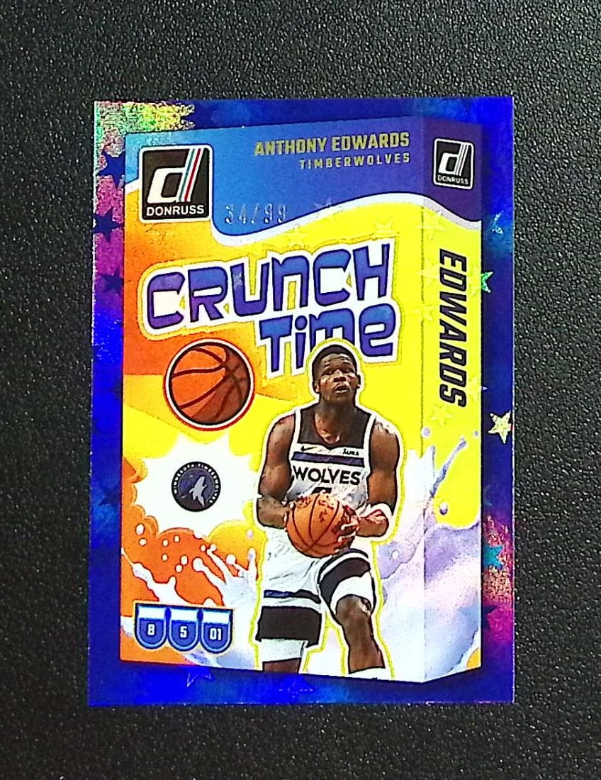 Anthony Edwards Crunch Time Blue /99 2024-25 Donruss #15 Timberwolves: Panini Select, Prizm, Mosaic, Contenders, Revolution, Phoenix, NBA Hoops, Rookie NFL Sports Trading Cards, Silver, SP, SSP, Wave Prizms, Numbered Cards, Basketball sports Cards for Sale Near Me, NBA C