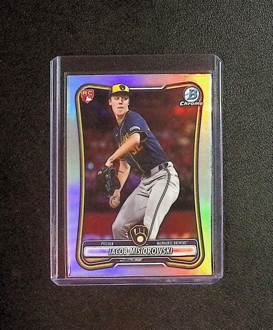 Jacob Misiorowski Red Rookie Logo 2026 Bowman Chrome #35 Milwaukee Brewers: Bowman Baseball MLB Trading & Sports Cards, Sports Cards for Sale Near Me, World Series & Hall of Fame Players, SP, SSP, Chrome, 1st Bowman, Auction Memorabilia Lots Sold On Line