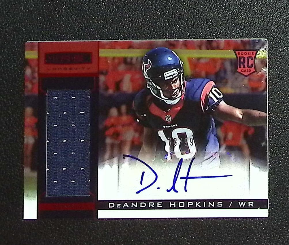 De'Andre Hopkins Rookie Patch Auto /99 2013 Panini Rookies & Stars #205: Panini Select, Prizm, Mosaic, Contenders, Zenith, Phoenix, Illusions, Absolute, Rookie NFL Sports Trading Cards, SP, SSP, Cards, Football Cards for Sale Near Me, Superbowl & Hall of Fame Player Cards,