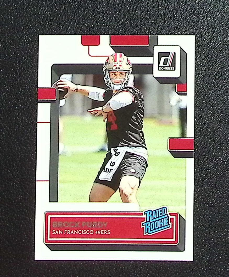Brock Purdy Rookie Card 2022 Donruss #374 San Francisco 49ers: Panini Select, Prizm, Mosaic, Contenders, Zenith, Phoenix, Illusions, Absolute, Rookie NFL Sports Trading Cards, SP, SSP, Cards, Football Cards for Sale Near Me, Superbowl & Hall of Fame Player Cards,