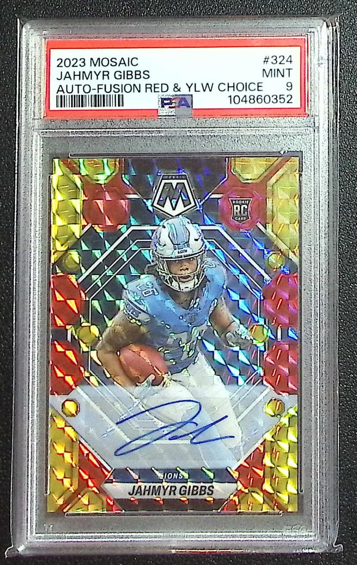 Jahmyr Gibbs Rookie Auto Red & Yellow Choice 2023 Mosaic #324 PSA 9 Detroit Lions (1 of 2)