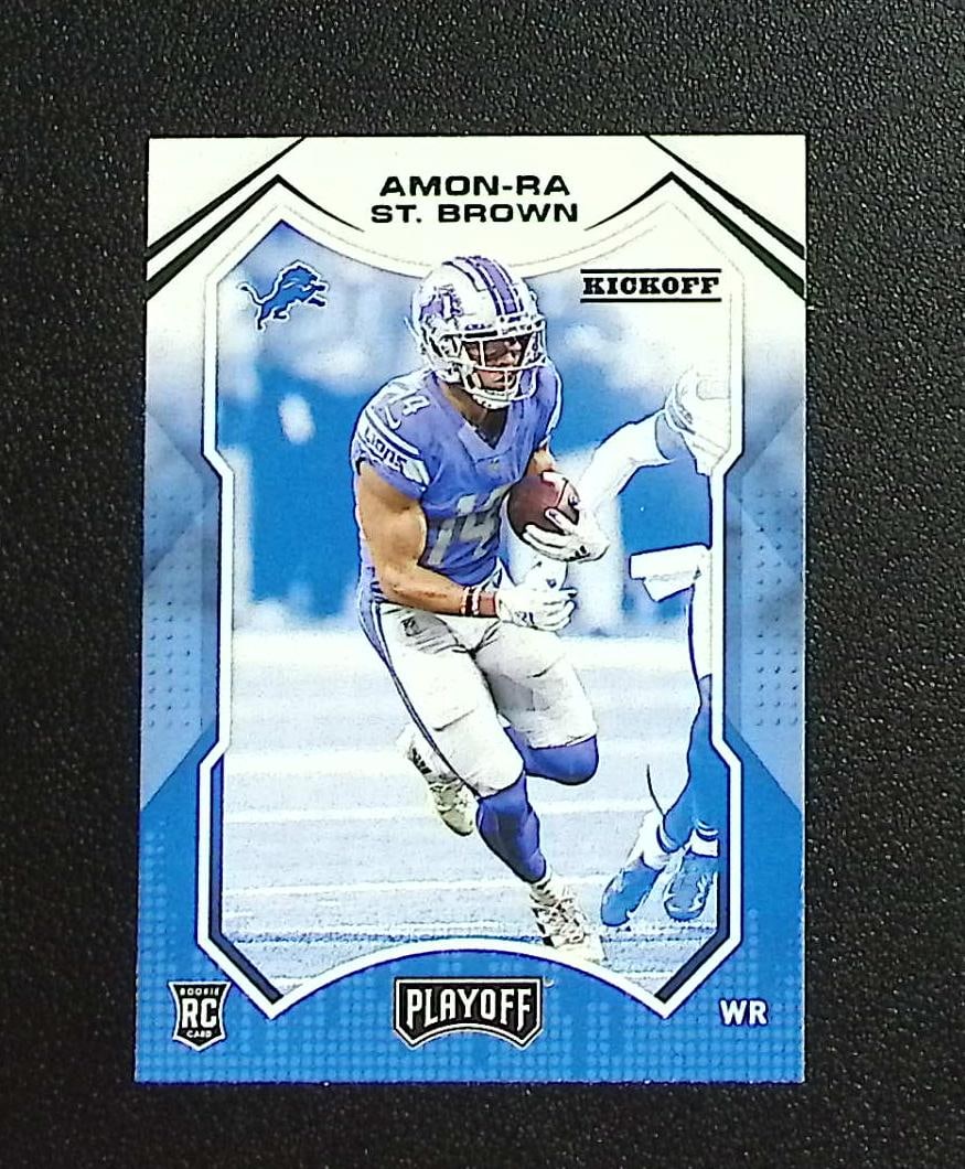 Amon-Ra St. Brown Rookie Card Kickoff Green 2021 Panini Playoff #231 Detroit Lions: Panini, Donruss Optic, & Donruss Select, Prizm, Mosaic, Contenders, Zenith, Phoenix, Illusions, Absolute, Rookie NFL Sports Trading Cards, SP, SSP, Cards, Football Cards for Sale Near Me, Superbowl & 