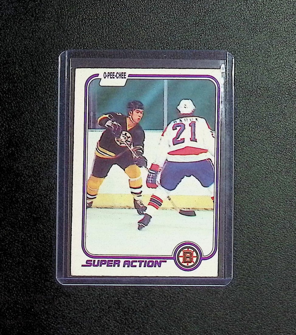 Ray Bourque Super Action 1981-82 O-Pee-Chee #17 Boston Bruins: O Pee Chee Vintage NHL Hockey Trading & Sports Cards, Old Sports Cards for Sale Near Me, Stanley Cup & Hall of Fame Players, Valuable Auction Memorabilia Lots for Sale On Line