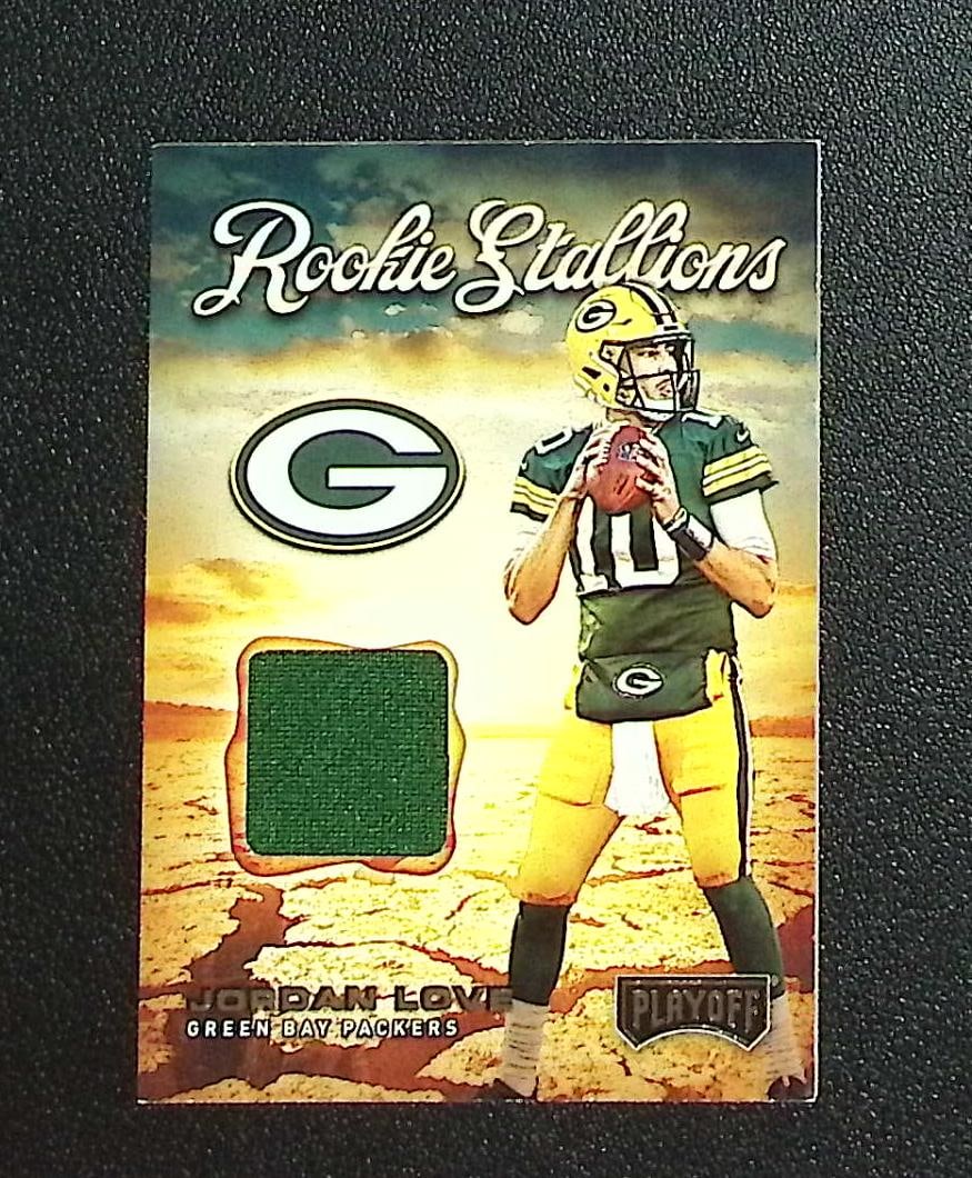 Jordan Love Rookie Stallions Patch 2020 Panini Playoff #RS-4 Green Bay Packers: Panini Select, Prizm, Mosaic, Contenders, Revolution, Phoenix, NBA Hoops, Rookie NFL Sports Trading Cards, Silver, SP, SSP, Wave Prizms, Numbered Cards, Basketball sports Cards for Sale Near Me, NBA C