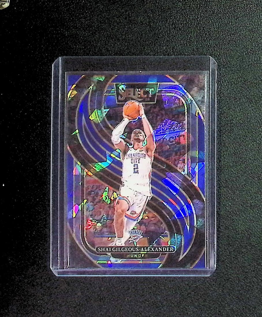 Shai Gilgeous-Alexander Blue Cracked Ice 2024-25 Panini Select #131: Panini Select, Prizm, Mosaic, Contenders, Revolution, Phoenix, NBA Hoops, Rookie NFL Sports Trading Cards, Silver, SP, SSP, Wave Prizms, Numbered Cards, Basketball sports Cards for Sale Near Me, NBA C