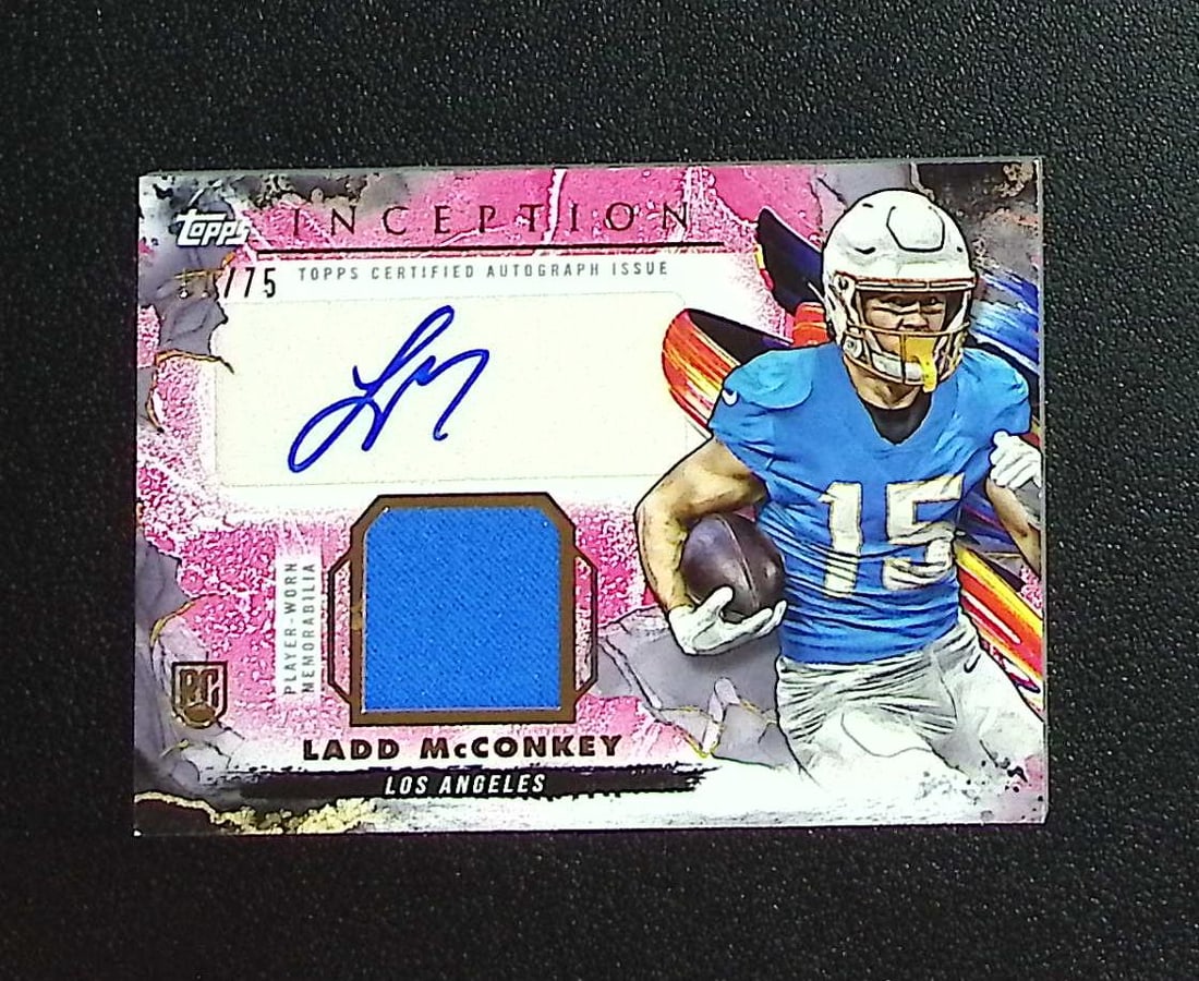 Ladd McConkey Rookie Patch Auto /75 2024 Topps Inception #PPA-LM LA Chargers: Topps Football NFL Trading Sports Cards, Sports Cards for Sale Near Me, Super Bowl & Hall of Fame Player Cards, Resurgence, Composite, SP, SSP, Valuable Auction Memorabilia Lots For Sale On Line