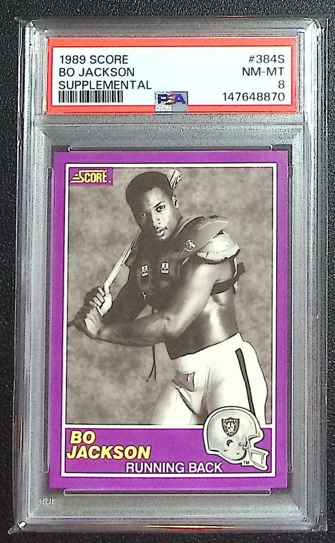 Bo Jackson 1989 Score Supplemental #384S PSA 8 Raiders: Score Football NFL Trading Cards, Old Sports Cards for Sale Near Me, Hall of Fame & Super Bowl Player Cards, Auction Memorabilia Lots for Sale on Line