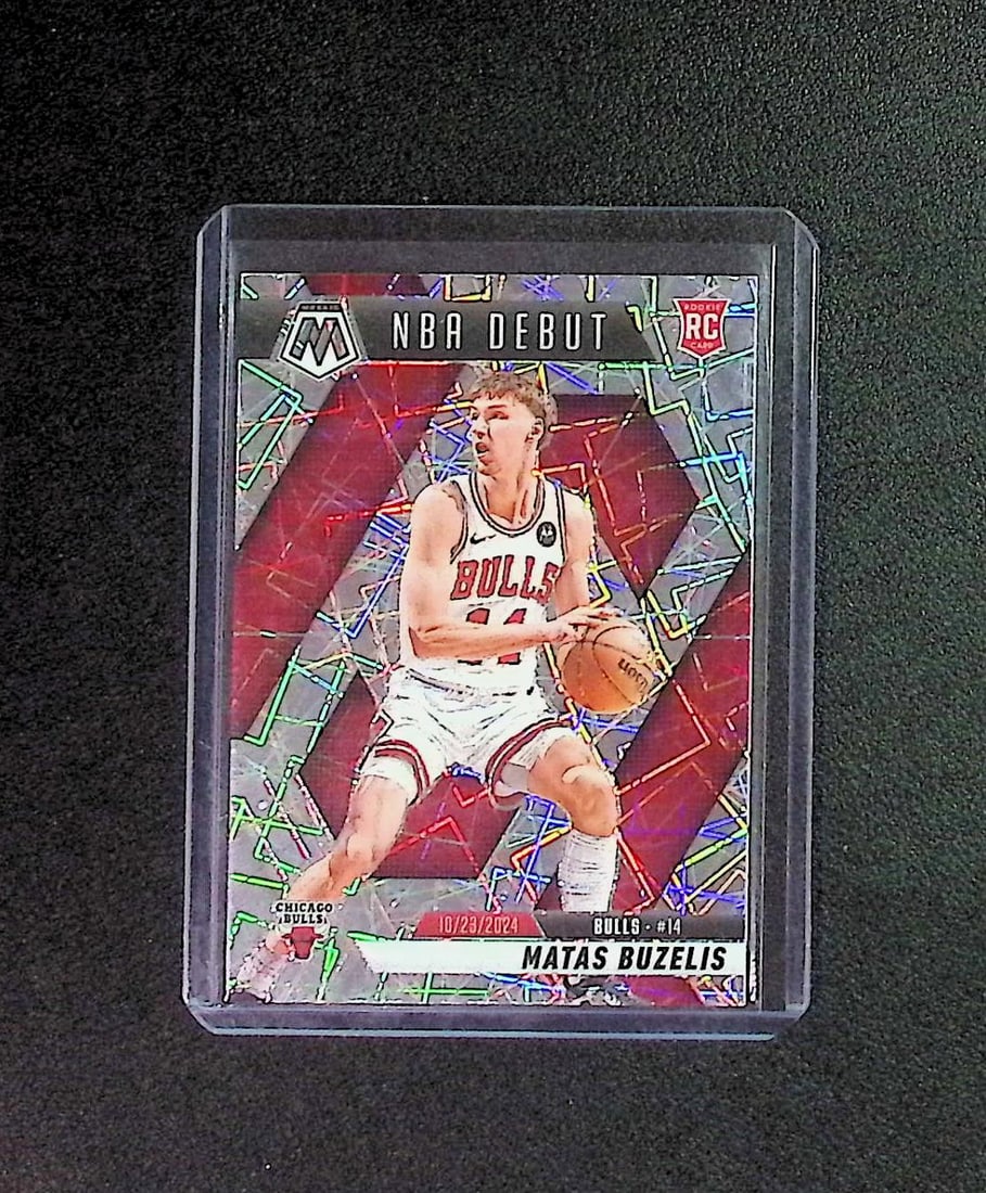 Matas Buzelis Rookie Card Lazer Prizm 2024-25 Panini Mosaic #257 Chicago Bulls: Panini Select, Prizm, Mosaic, Contenders, Revolution, Phoenix, NBA Hoops, Rookie NFL Sports Trading Cards, Silver, SP, SSP, Wave Prizms, Numbered Cards, Basketball sports Cards for Sale Near Me, NBA C