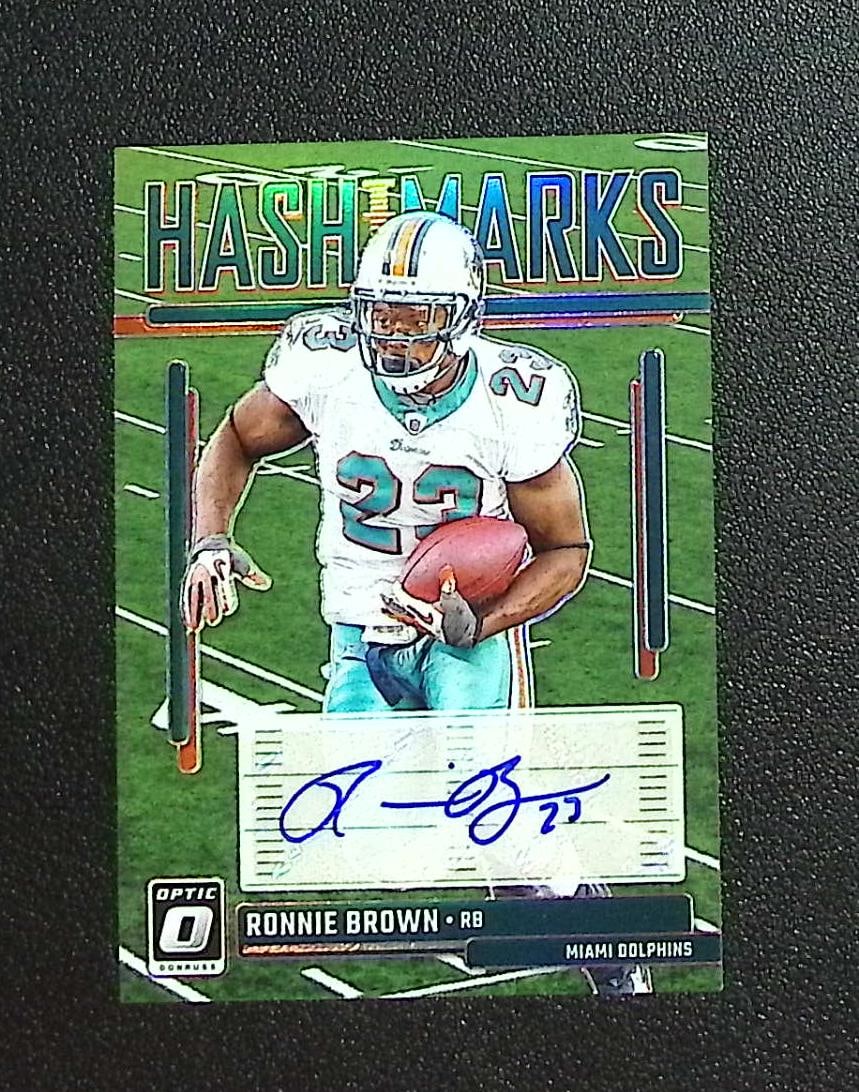 Ronnie Brown Hashmarks Prizm Auto 2023 Donruss Optic #HM-42 Miami Dolphins: Panini, Donruss Optic, & Donruss Select, Prizm, Mosaic, Contenders, Zenith, Phoenix, Illusions, Absolute, Rookie NFL Sports Trading Cards, SP, SSP, Cards, Football Cards for Sale Near Me, Superbowl & 