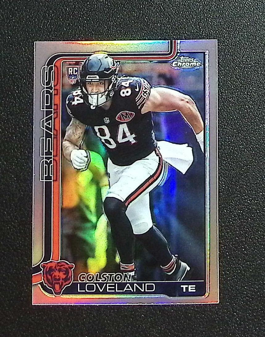 Colston Loveland Rookie Card Refractor 2025 Topps Chrome #345 Chicago Bears: Topps Football NFL Trading Sports Cards, Sports Cards for Sale Near Me, Super Bowl & Hall of Fame Player Cards, Resurgence, Composite, SP, SSP, Valuable Auction Memorabilia Lots For Sale On Line