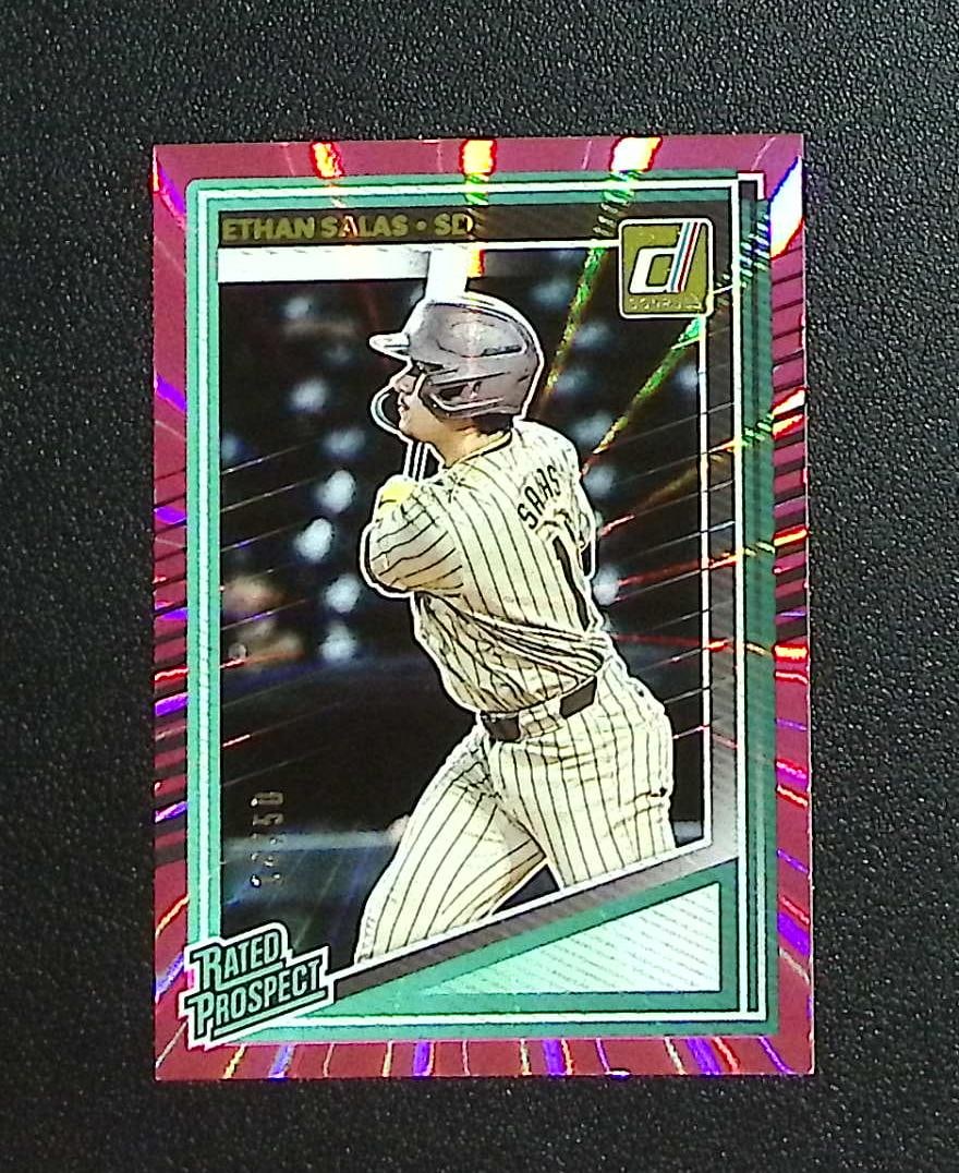 Ethan Salas Rated Prospect Pink Laser /50 2025 Donruss #199 San Diego Padres: Panini, Donruss, & Donruss Optic Baseball MLB Trading & Sports Cards, Sports Cards for Sale Near Me, Prizm, Mosaic, Select, SP, SSP, Auction Memorabilia Lots for Sale On Line, World Series & Hall of F