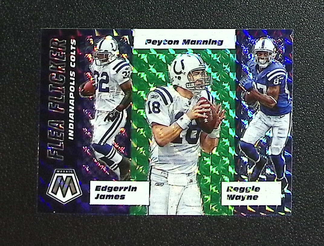 Manning/James/Wayne Flea Flicker Green Mosaic Prizm 2020 Mosaic #FF9 Colts: Panini, Donruss Optic, & Donruss Select, Prizm, Mosaic, Contenders, Zenith, Phoenix, Illusions, Absolute, Rookie NFL Sports Trading Cards, SP, SSP, Cards, Football Cards for Sale Near Me, Superbowl & 