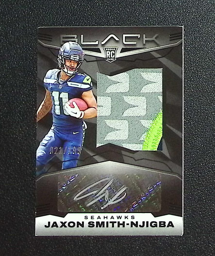 Jaxon Smith-Njigba Rookie Patch Auto /199 2023 Panini Black #234 Seattle Seahawks: Panini, Donruss Optic, & Donruss Select, Prizm, Mosaic, Contenders, Zenith, Phoenix, Illusions, Absolute, Rookie NFL Sports Trading Cards, SP, SSP, Cards, Football Cards for Sale Near Me, Superbowl & 