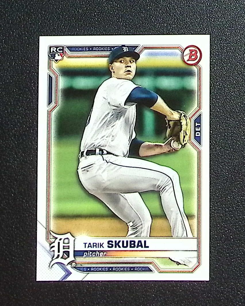 Tarik Skubal Rookie Card 2021 Bowman #11 Detroit Tigers: Topps, Bowman, & Fanatics Baseball MLB Trading & Sports Cards, Sports Cards for Sale Near Me, World Series & Hall of Fame Players Memorabilia, Refractors, X-Fractors, Numbered, SP, SSP, Valuable Aucti