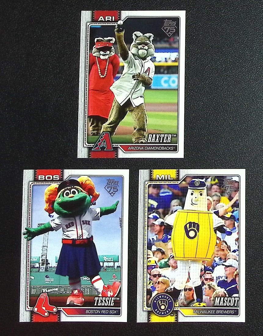 Lot of 3 2026 Topps Series 1 Celebrations Mascot Cards. All Different, See Pictures: Topps, Bowman, & Fanatics Baseball MLB Trading & Sports Cards, Sports Cards for Sale Near Me, World Series & Hall of Fame Players Memorabilia, Refractors, X-Fractors, Numbered, SP, SSP, Valuable Aucti