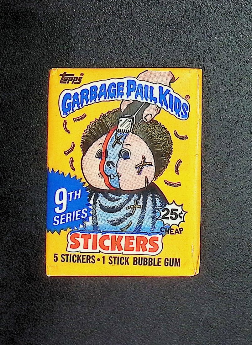 1987 Topps Vintage Garbage Pail Kids Retail Box Wax Pack - 9th Series: Sealed Packs this old have no card quality guarantees - Topps Trading Cards Sold on Line, Auction Lots for sale on line, Trading Card Stickers