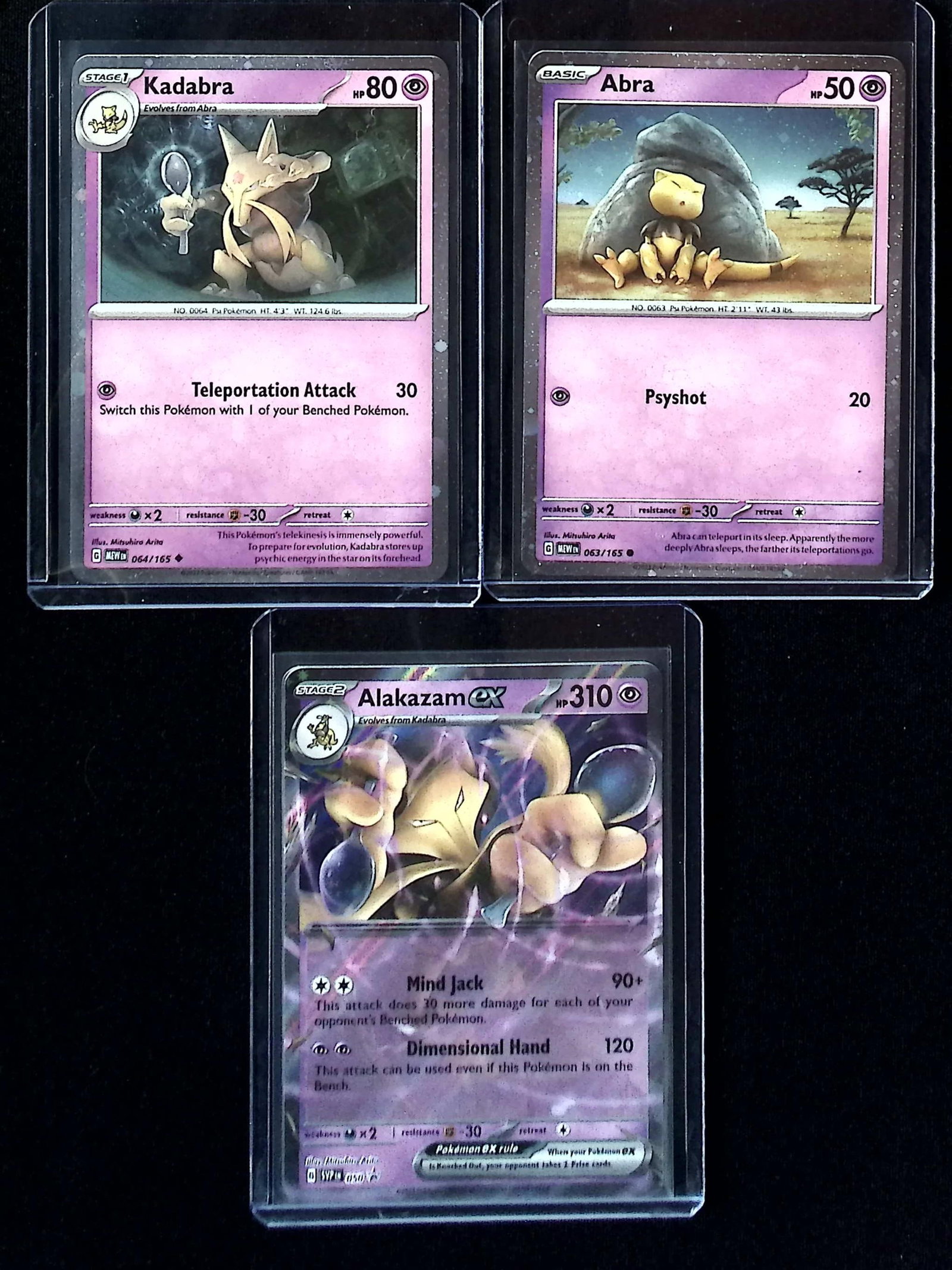 3 Scarlet & Violet Alakazam Ex Box Promos. Alakazam Ex #50, Abra #63, Kadabra #64: Pokemon Trading Card Game Cards, Charizard, Pikachu, Mewtwo, Reverse Holo, Holo Rare, Secret Rare Cards, Full Art Cards, Eevee, Ultra Rare Card, Illustration Rare, Special Illustration Rare SIR