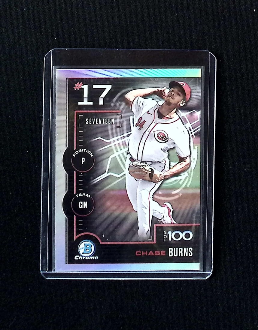 Chase Burns Top 100 2025 Bowman Chrome #BTP-17 Cincinnati Reds: Topps, Bowman, & Fanatics Baseball MLB Trading & Sports Cards, Sports Cards for Sale Near Me, World Series & Hall of Fame Players Memorabilia, Refractors, X-Fractors, Numbered, SP, SSP, Valuable Aucti