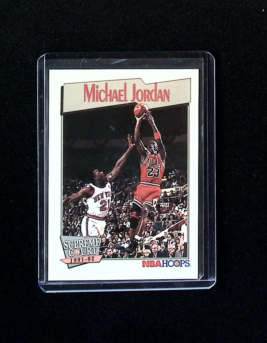 Michael Jordan Supreme Court 1991-92 NBA Hoops #455 Chicago Bulls: Panini, Donruss Optic, Donruss Select, Prizm, Mosaic, Contenders, Revolution, Phoenix, NBA Hoops, Rookie NFL Sports Trading Cards, Silver, SP, SSP, Wave Prizms, Numbered Cards, Basketball sports Cards